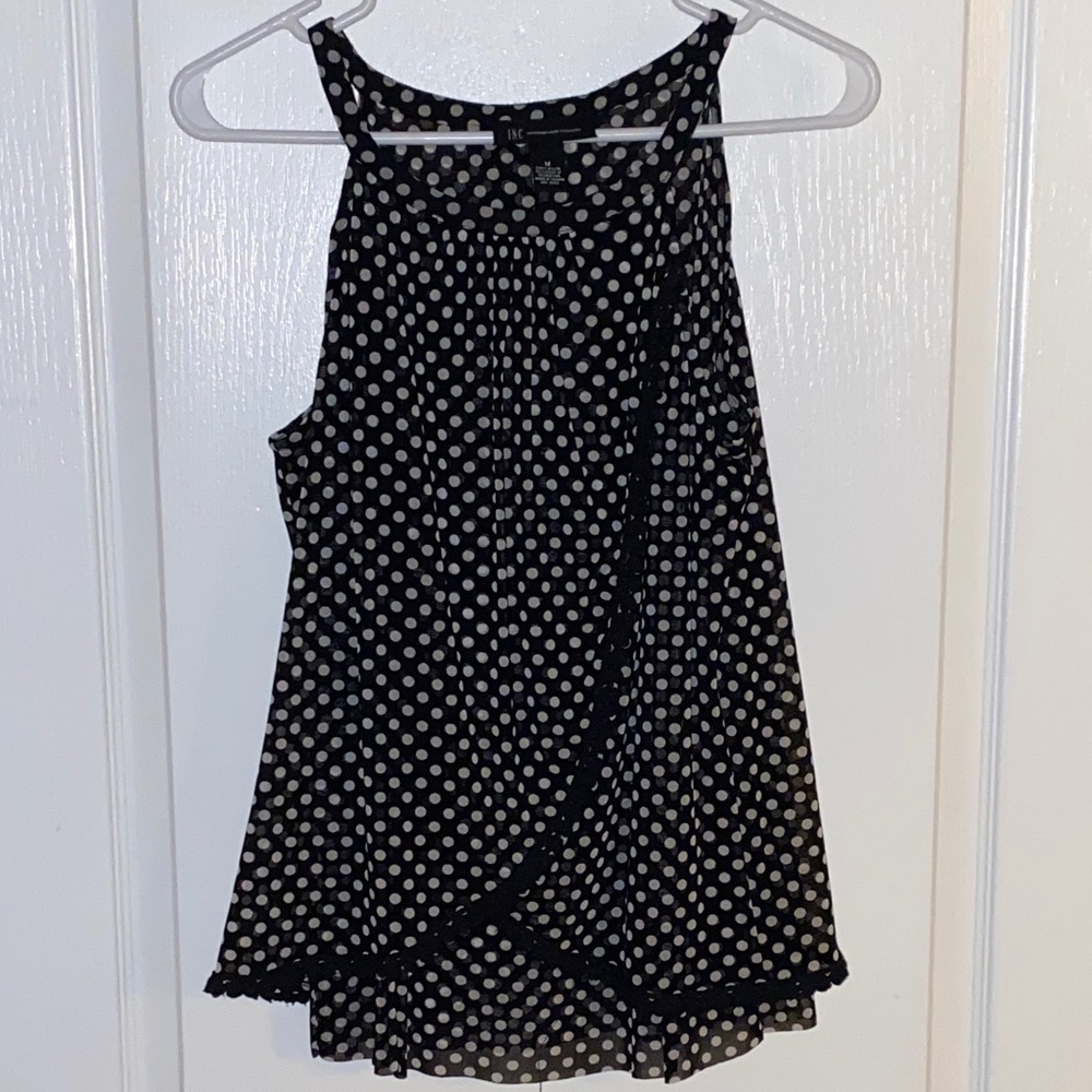 INC Black and White Polka Dot Sleeveless Top, M, EUC